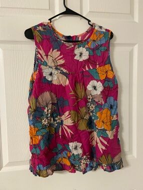 T12a- Pink Tropical-Floral Ruffle Top